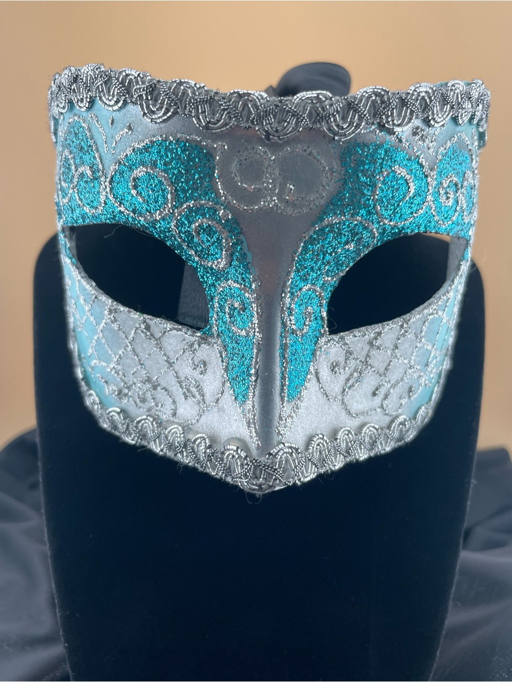 Made in Italy Papier-Mâché Venetian Masquerade Mask Turquoise Silver
